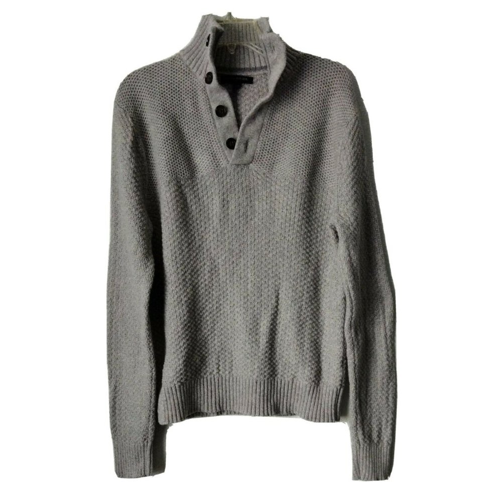 Banana Republic Sweater Mens S Heather Grey Popover Long Sleeve Mixed Knit